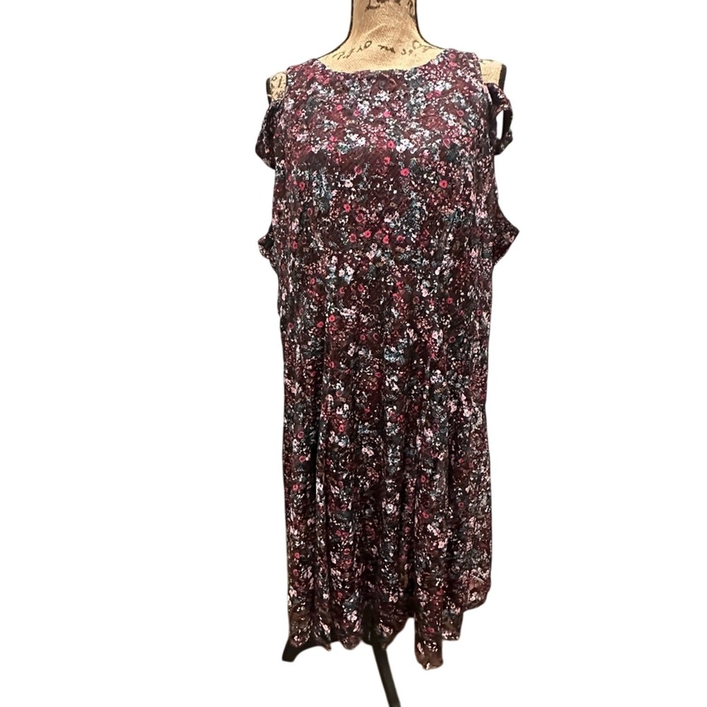Gabby Skye Floral Lace Dress 18W Burgundy Cold Shoulder Fit Flare Romantic Party - Picture 2 of 13